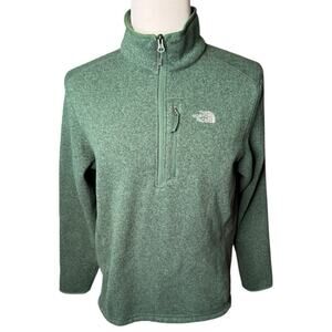 North Face Men's 1/4 Quarter Zip Pullover Large Fleece Logo Pullover Green